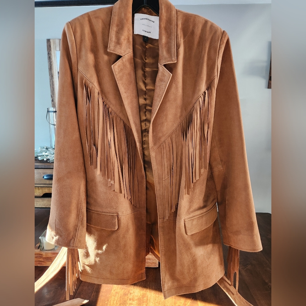 Understated Leather Fringe Suede Jacket New with bag tag